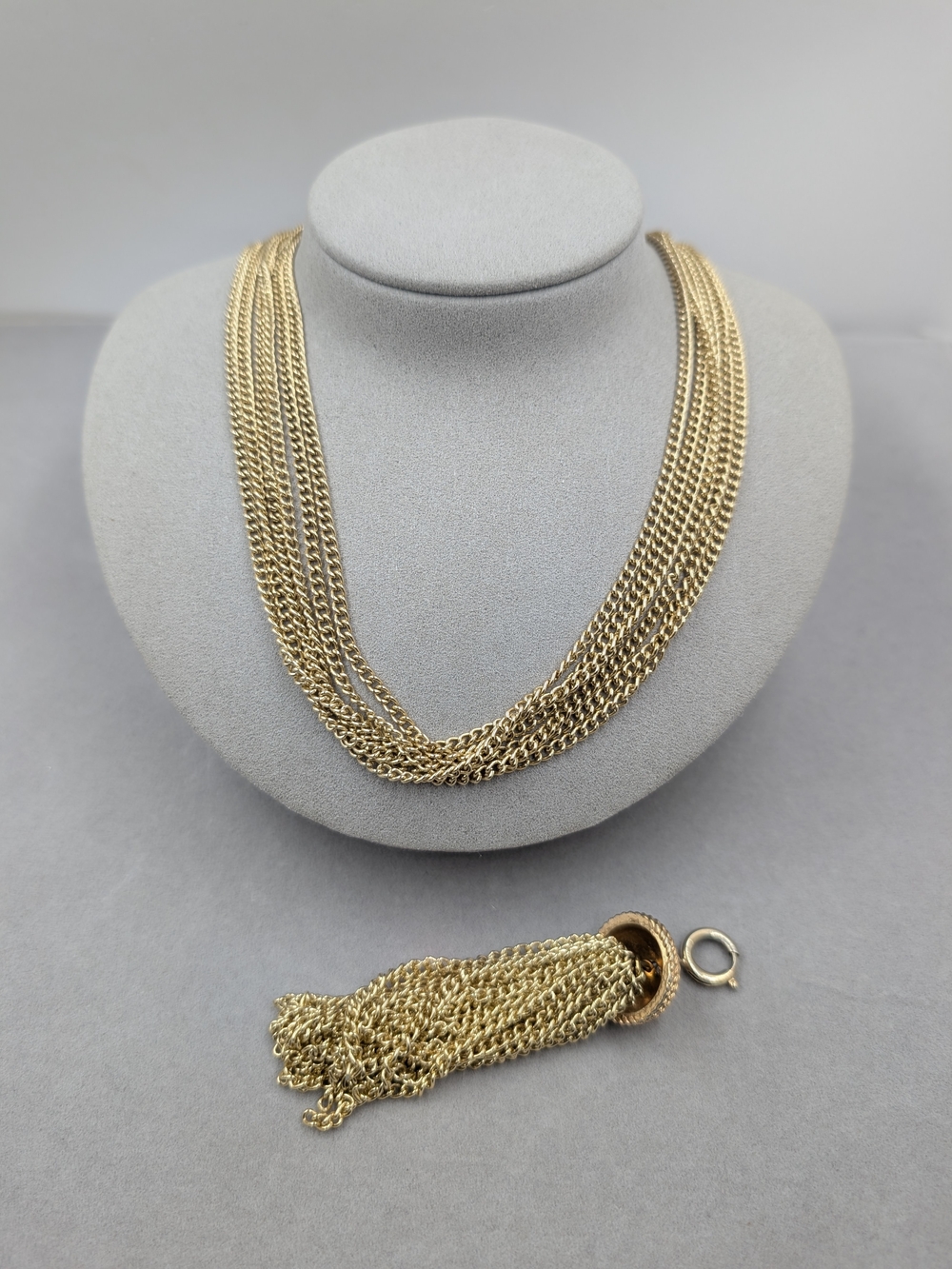 Sarah Coventry Vintage Gold Tone Multi Strand Tassel Necklace Convertible | 0019